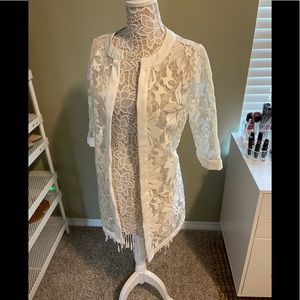 Investments kimono sheer white blazer top